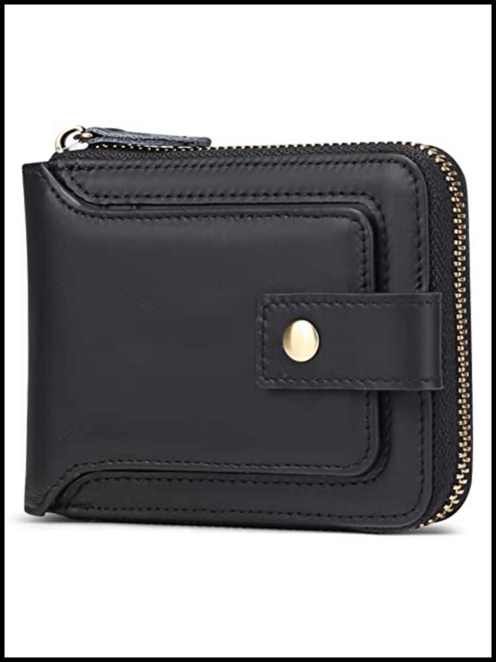 Genuine Leather RFID Blocking Zipper Wallet with Coin Pocket ID Window